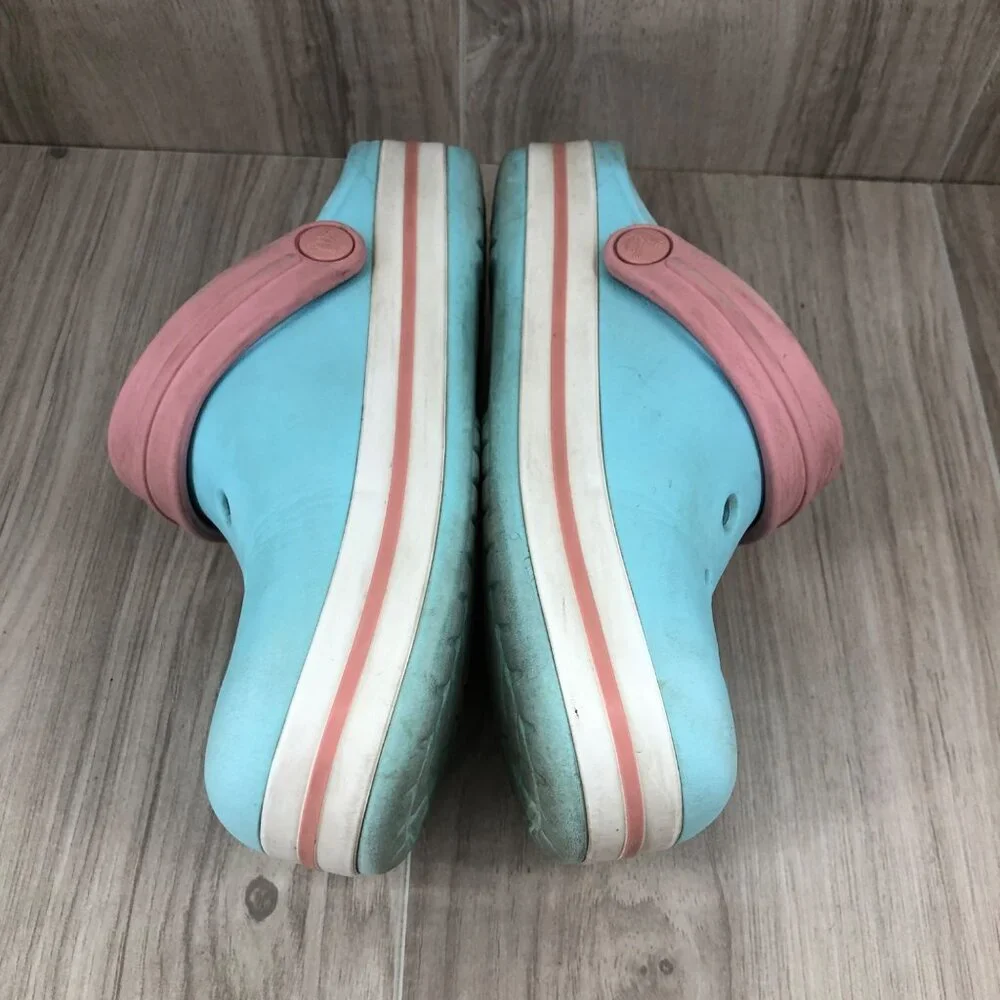 Crocs Clogs Kids 3 Crocband Light Blue Pink Slip On Rubber Shoes
